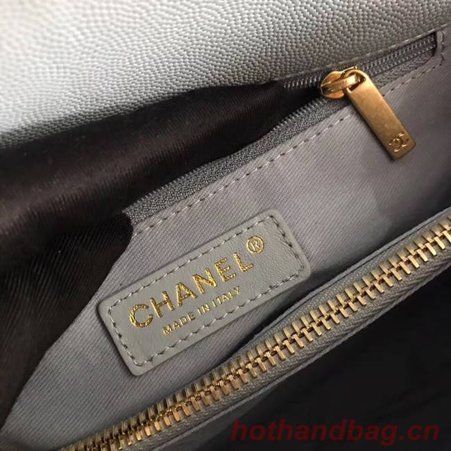 Chanel original Caviar leather flap bag top handle A92292 light blue&Gold-Tone Metal