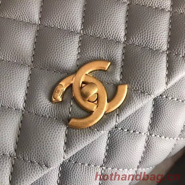 Chanel original Caviar leather flap bag top handle B92292 light blue&Gold-Tone Metal