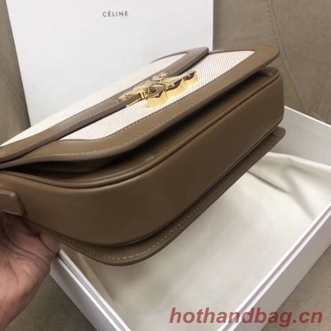 CELINE LARGE TRIOMPHE BAG IN TEXTILE AND NATURAL CALFSKIN 18887 Khaki