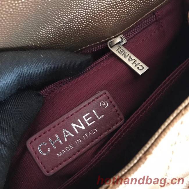 Chanel original Caviar leather flap bag top handle A92290 bronze&silver-Tone Metal