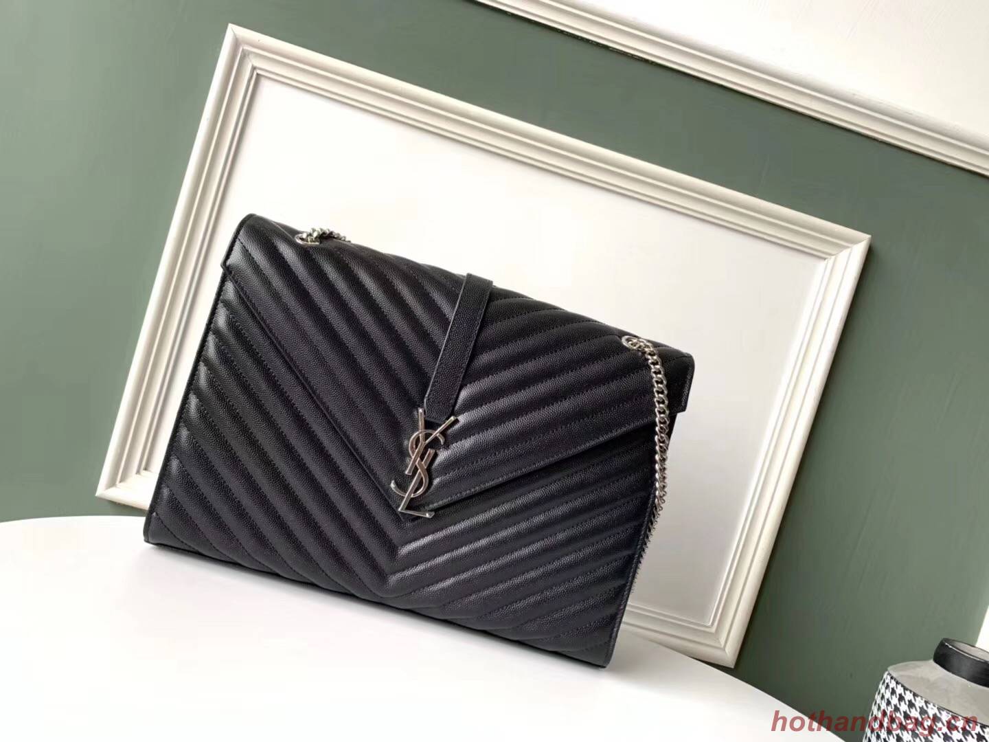 SAINT LAURENT leather shoulder bag 392745 black&silver-toned hardware