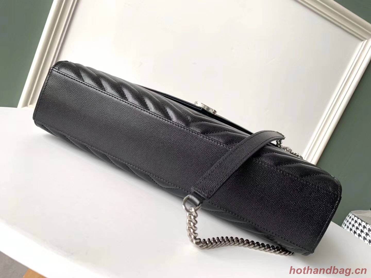 SAINT LAURENT leather shoulder bag 392745 black&silver-toned hardware