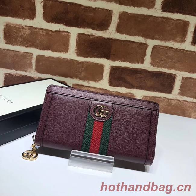 Gucci Ophidia leather zip wallet 523154 Wine