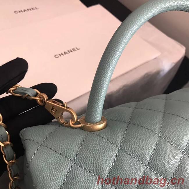 Chanel original Caviar leather flap bag top handle A92292 green &Gold-Tone Metal