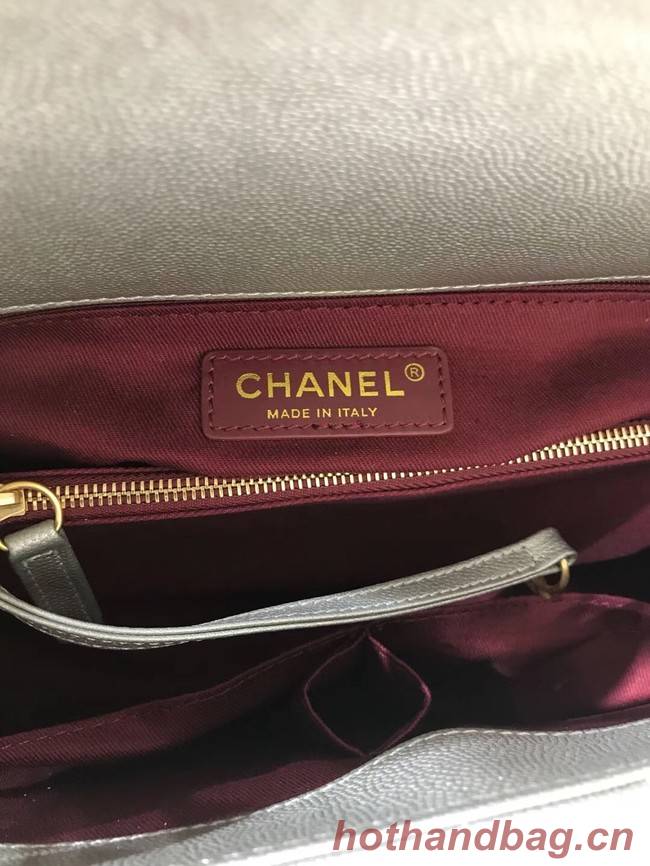 Chanel original Caviar leather flap bag top handle B92291 silvery &gold-Tone Metal