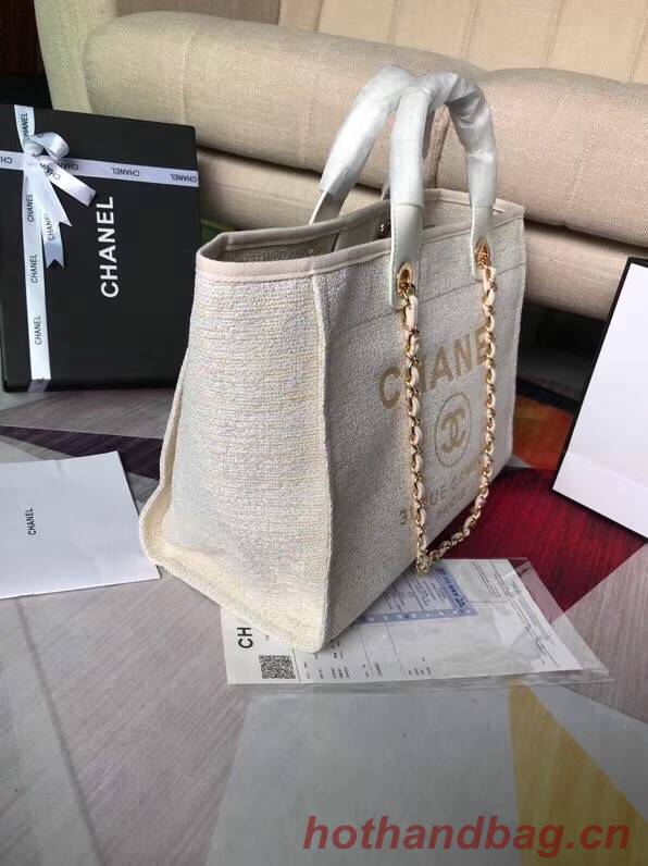 Chanel Original Canvas Leather Tote Shopping Bag 92298 Offwhite