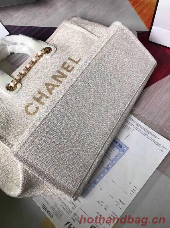 Chanel Original Canvas Leather Tote Shopping Bag 92298 Offwhite