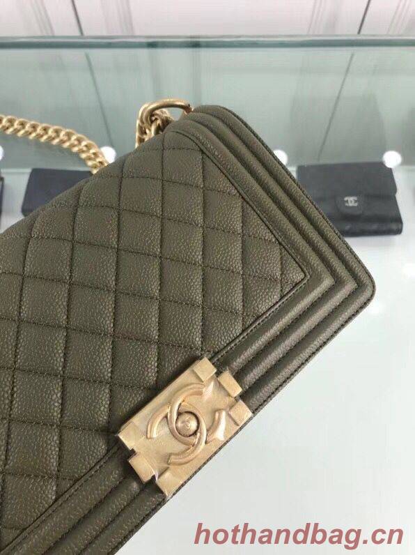 Chanel Leboy Original Calfskin leather Shoulder Bag Dark Green A67086 Gold 