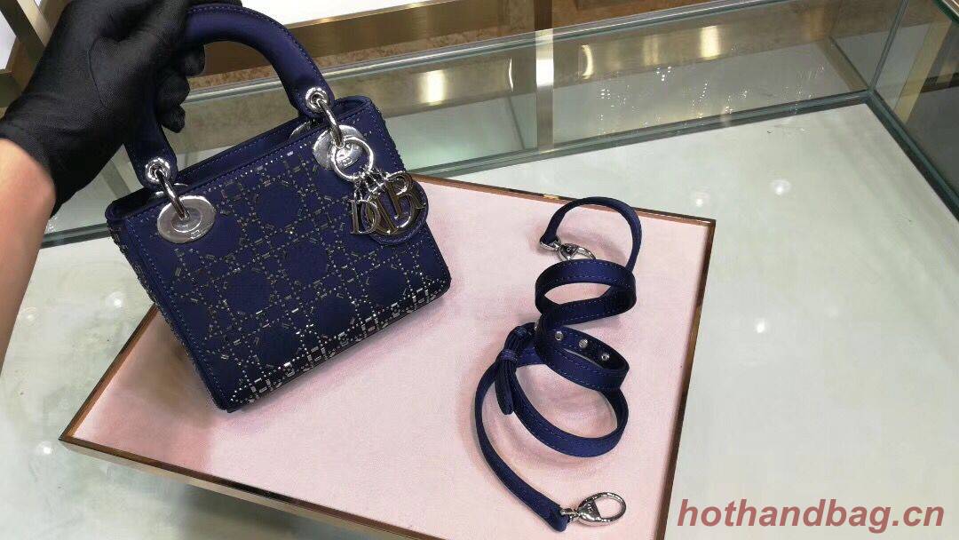 Dior Lady Original Silk Satin-Encrusted Satchel Bag 2369 Navy