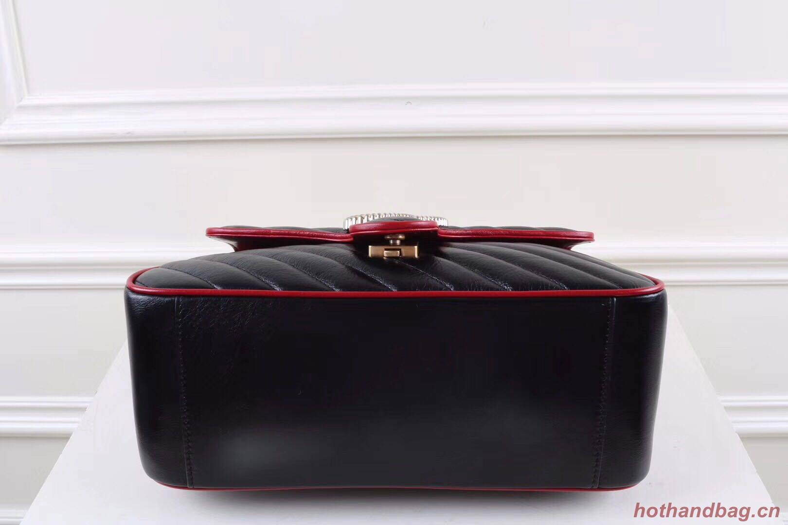 Gucci GG Marmont Mini Top Handle Bag 547260 Black&Wine