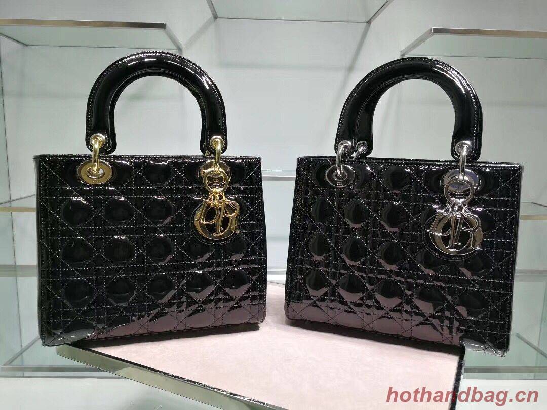 Lady Dior Bag Patent Cannage Calfskin Original Leather CAL44550 Black