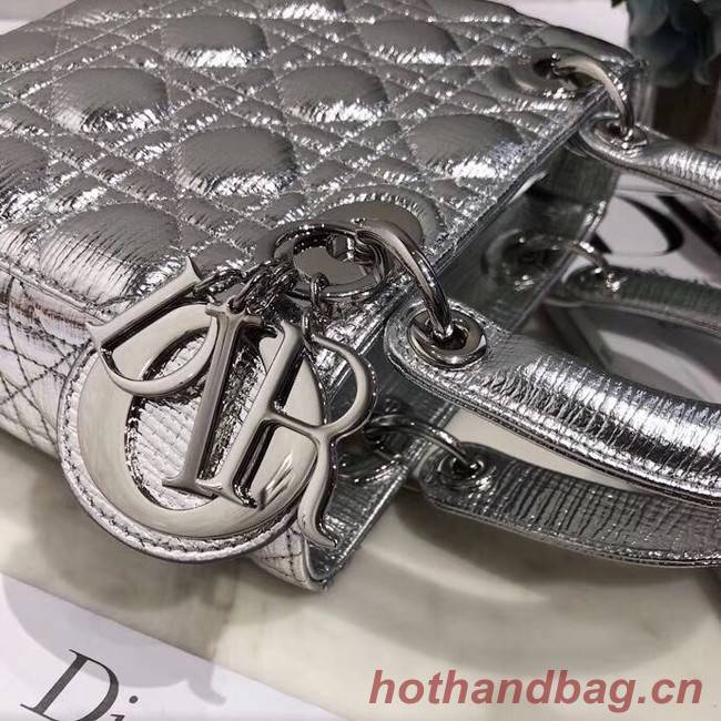 Dior lucky badges Original sheepskin Tote Bag A88035 silver