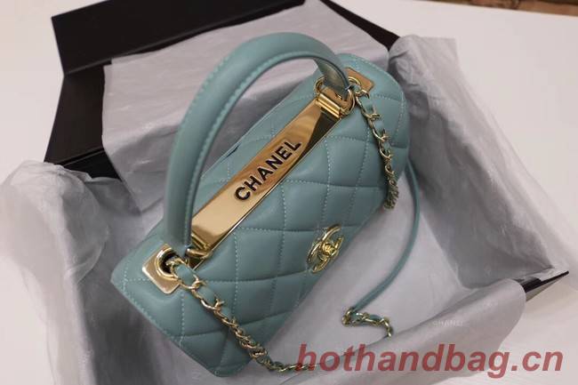 Chanel CC original lambskin top handle flap bag 92236 green&Gold-Tone Metal