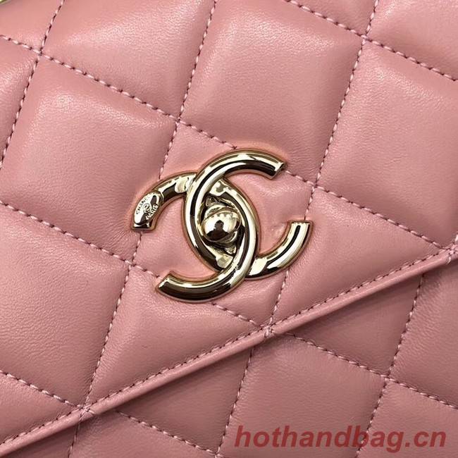 Chanel CC original lambskin top handle flap bag 92236 pink&Gold-Tone Metal