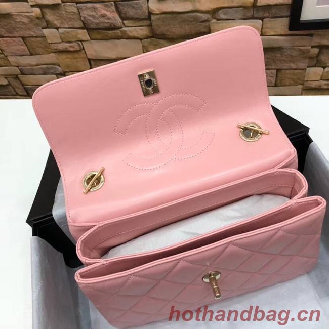 Chanel CC original lambskin top handle flap bag 92236 pink&Gold-Tone Metal