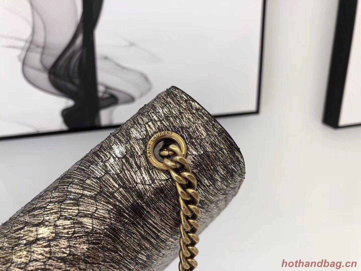 SAINT LAURENT Kate Snake Leather croc-embossed Shoulder Bag 474366 Gold
