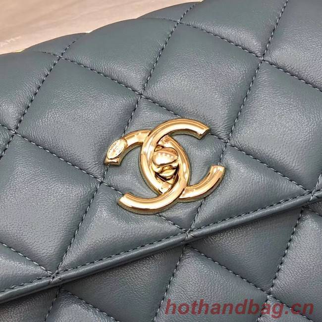 Chanel CC original lambskin top handle flap bag 92236 blue&Gold-Tone Metal