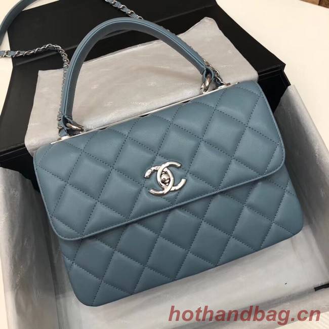 Chanel CC original lambskin top handle flap bag 92236 blue&silver-Tone Metal