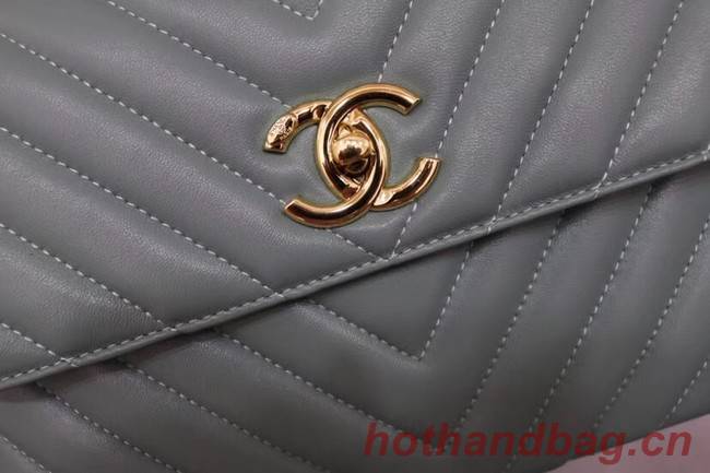 Chanel CC original lambskin top handle flap bag V92236 green&Gold-Tone Metal