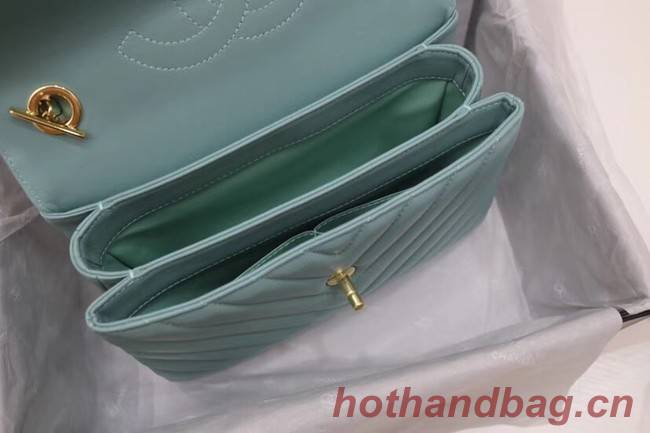 Chanel CC original lambskin top handle flap bag V92236 green&Gold-Tone Metal