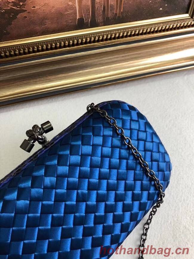 BOTTEGA VENETA Knot snakeskin-trimmed satin clutch 62548 blue