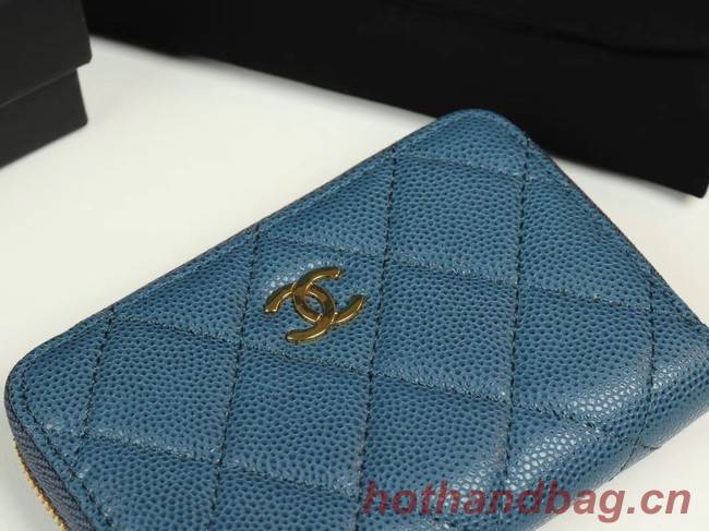 Chanel classic card holder Grained Calfskin & Gold-Tone Metal A69271 Blue