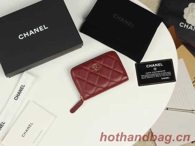 Chanel classic card holder Grained Calfskin & Gold-Tone Metal A69271 Burgundy