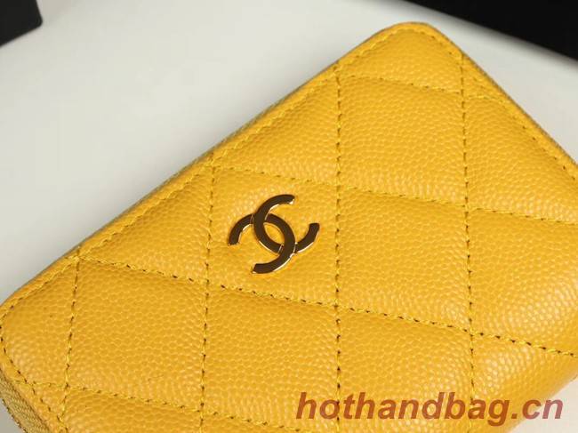 Chanel classic card holder Grained Calfskin & Gold-Tone Metal A69271 yellow