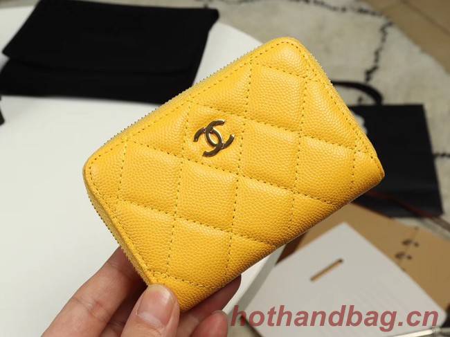Chanel classic card holder Grained Calfskin & Gold-Tone Metal A69271 yellow