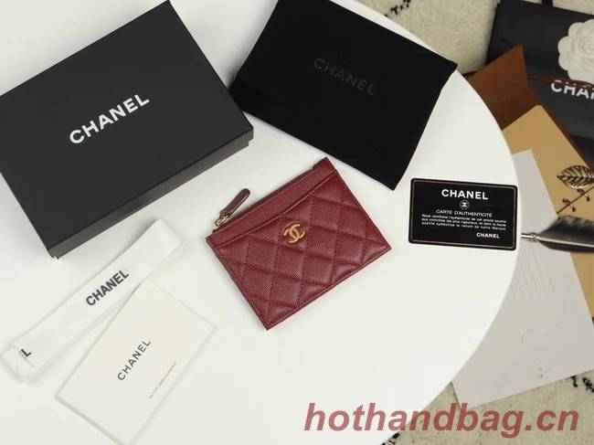 Chanel classic card holder Grained Calfskin & Gold-Tone Metal A84105 Burgundy