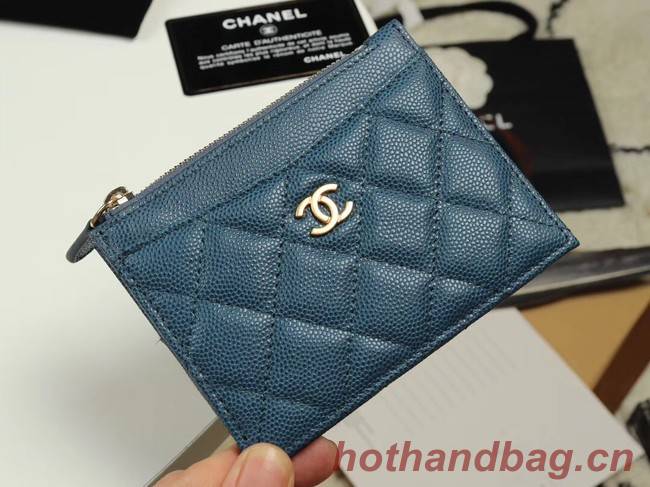Chanel classic card holder Grained Calfskin & Gold-Tone Metal A84105 blue
