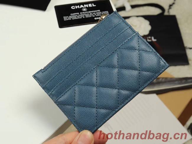 Chanel classic card holder Grained Calfskin & Gold-Tone Metal A84105 blue