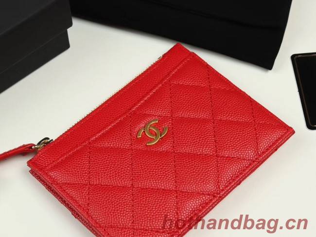 Chanel classic card holder Grained Calfskin & Gold-Tone Metal A84105 red