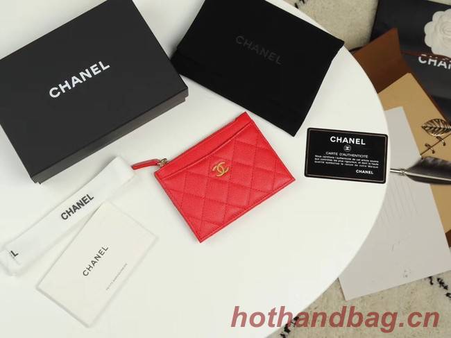 Chanel classic card holder Grained Calfskin & Gold-Tone Metal A84105 red
