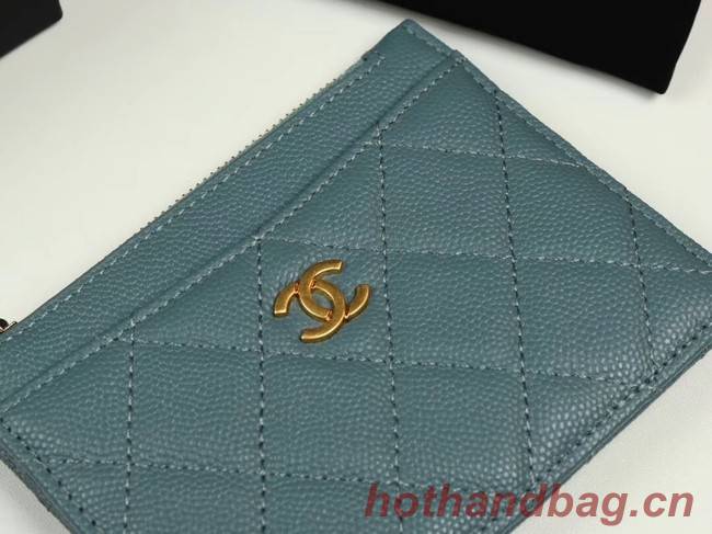 Chanel classic card holder Grained Calfskin & Gold-Tone Metal A84105 sky blue