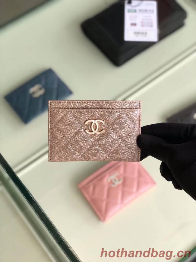 Chanel classic card holder Grained Calfskin & Gold-Tone Metal B31510 light Pink