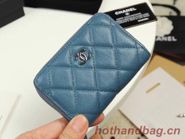 Chanel classic card holder Grained Calfskin & silver-Tone Metal A69271 Blue