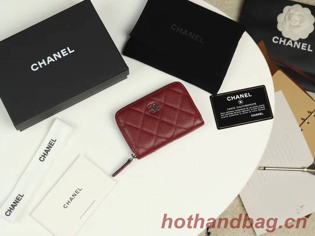 Chanel classic card holder Grained Calfskin & silver-Tone Metal A69271 Burgundy