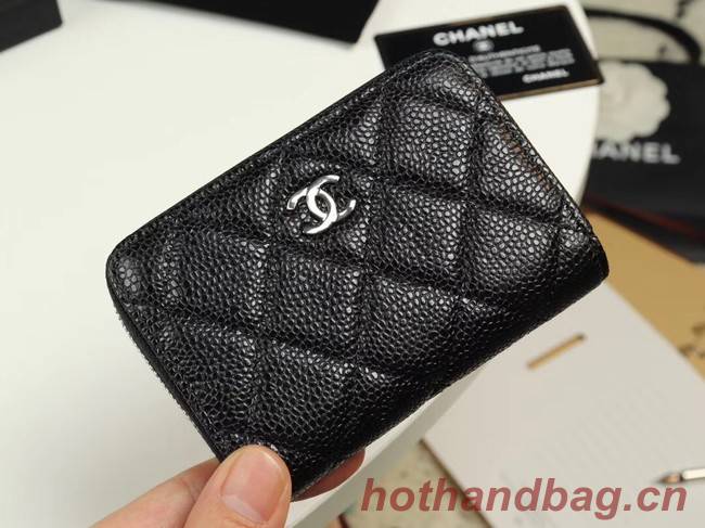 Chanel classic card holder Grained Calfskin & silver-Tone Metal A69271 black