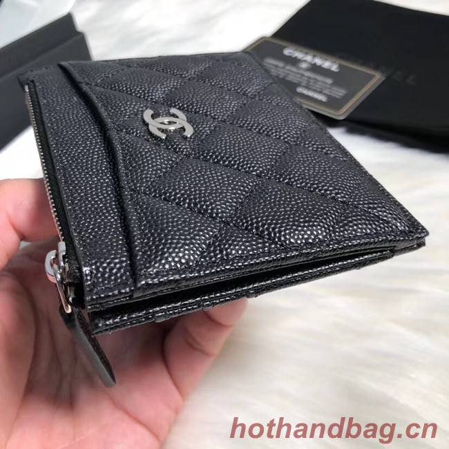 Chanel classic card holder Grained Calfskin & silver-Tone Metal A84105 black
