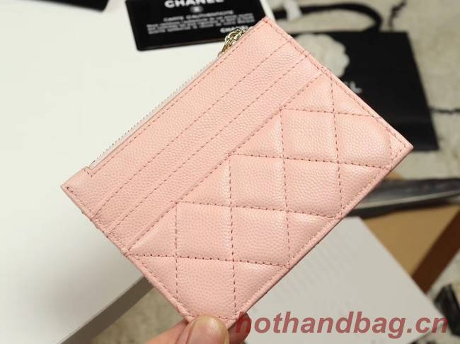 Chanel classic card holder Grained Calfskin & Gold-Tone Metal A84105 pink
