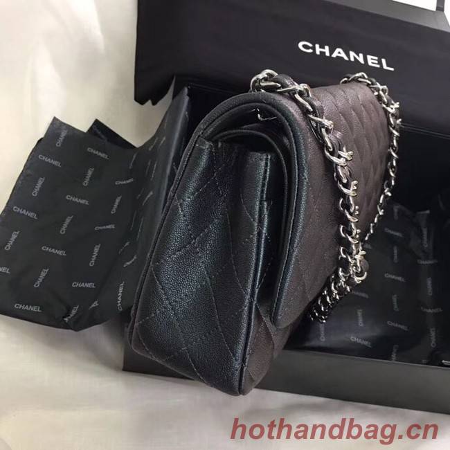 Chanel Calfskin & Silver-Tone Metal A01112 black