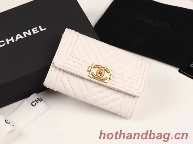 Chanel Calfskin Leather Card packet & Gold-Tone Metal A80603 white