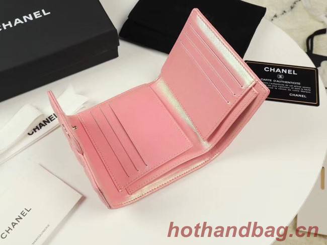 Chanel Calfskin Leather Card packet & Gold-Tone Metal A82288 pink