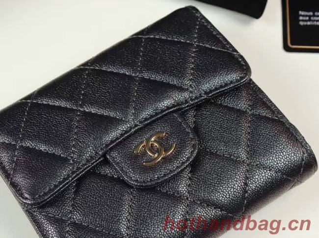 Chanel Calfskin Leather wallet & Gold-Tone Metal A82288 black