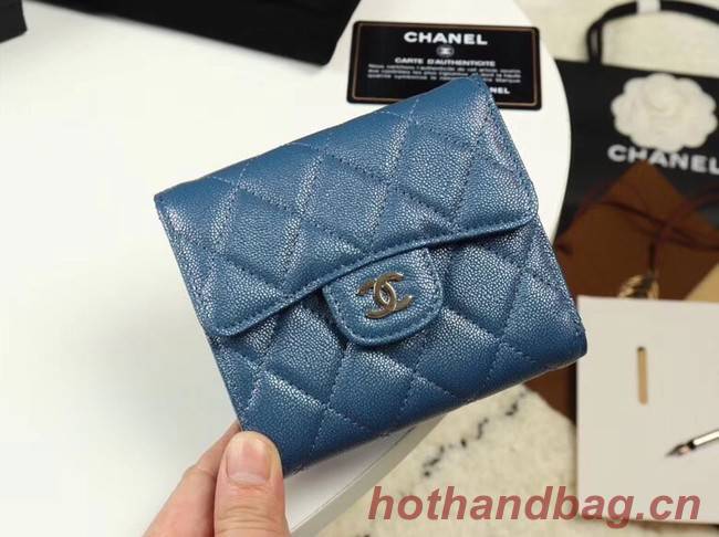 Chanel Calfskin Leather wallet & Gold-Tone Metal A82288 blue