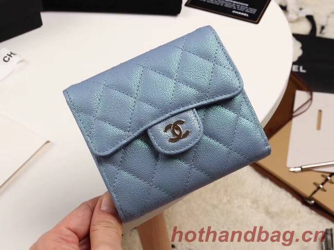 Chanel Calfskin Leather wallet & Gold-Tone Metal A82288 light blue