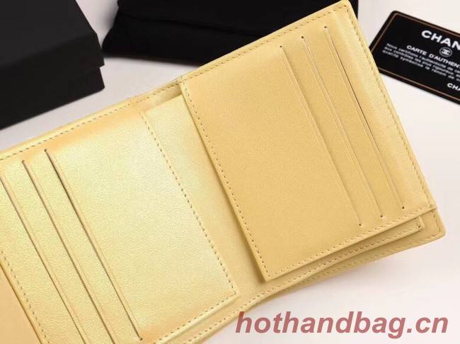 Chanel Calfskin Leather wallet & Gold-Tone Metal A82288 yellow