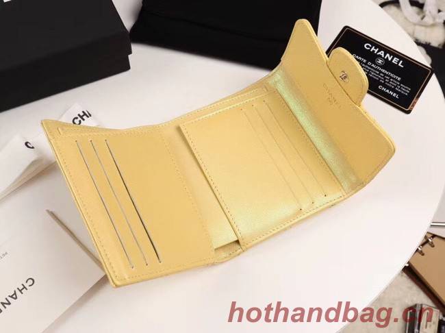 Chanel Calfskin Leather wallet & Gold-Tone Metal A82288 yellow