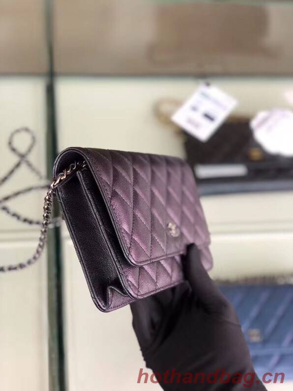 Chanel classic wallet on chain Grained Calfskin & Silver-Tone Metal 33814 Pearlescent black